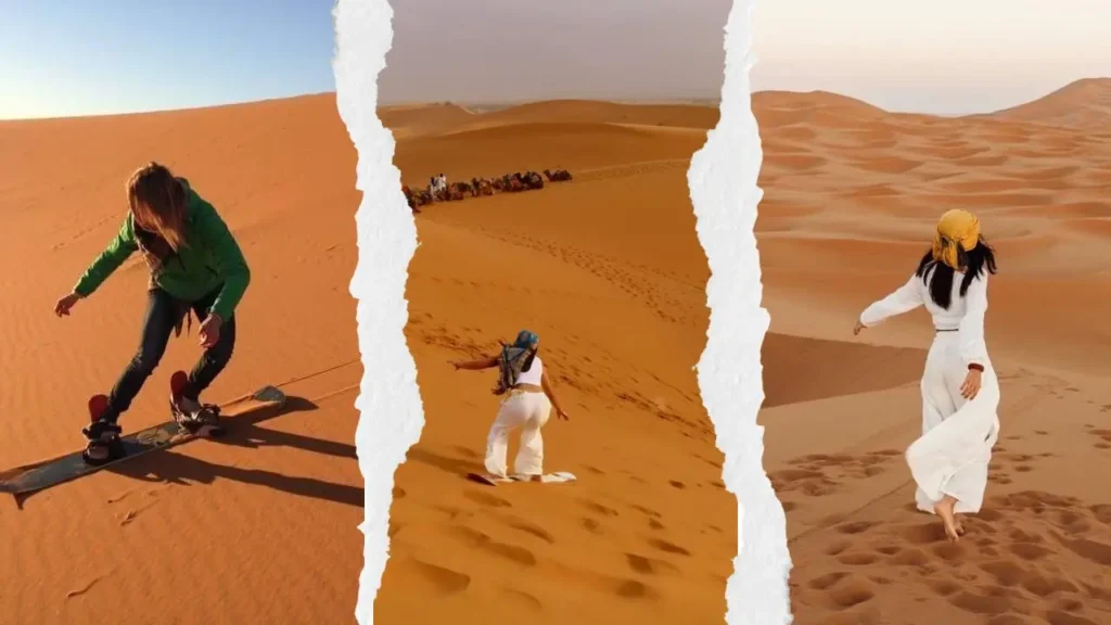 1 night in Merzouga desert tour booking sandboarding activities and dune walking at a Merzouga luxury desert camp with To Marrakech Desert Tours
